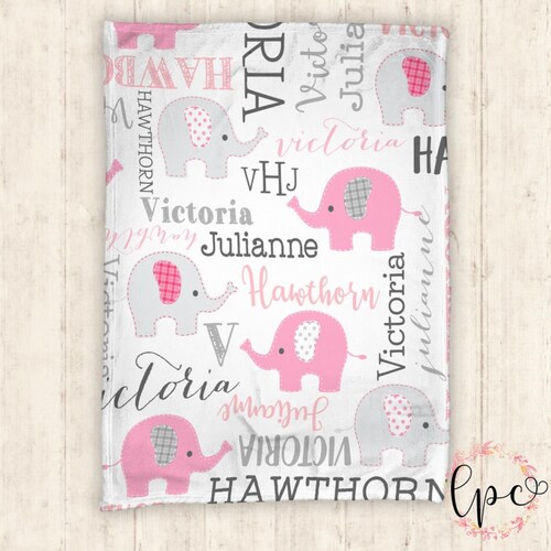 Personalized Baby Blanket Elephant Floral Baby Blanket Etsy