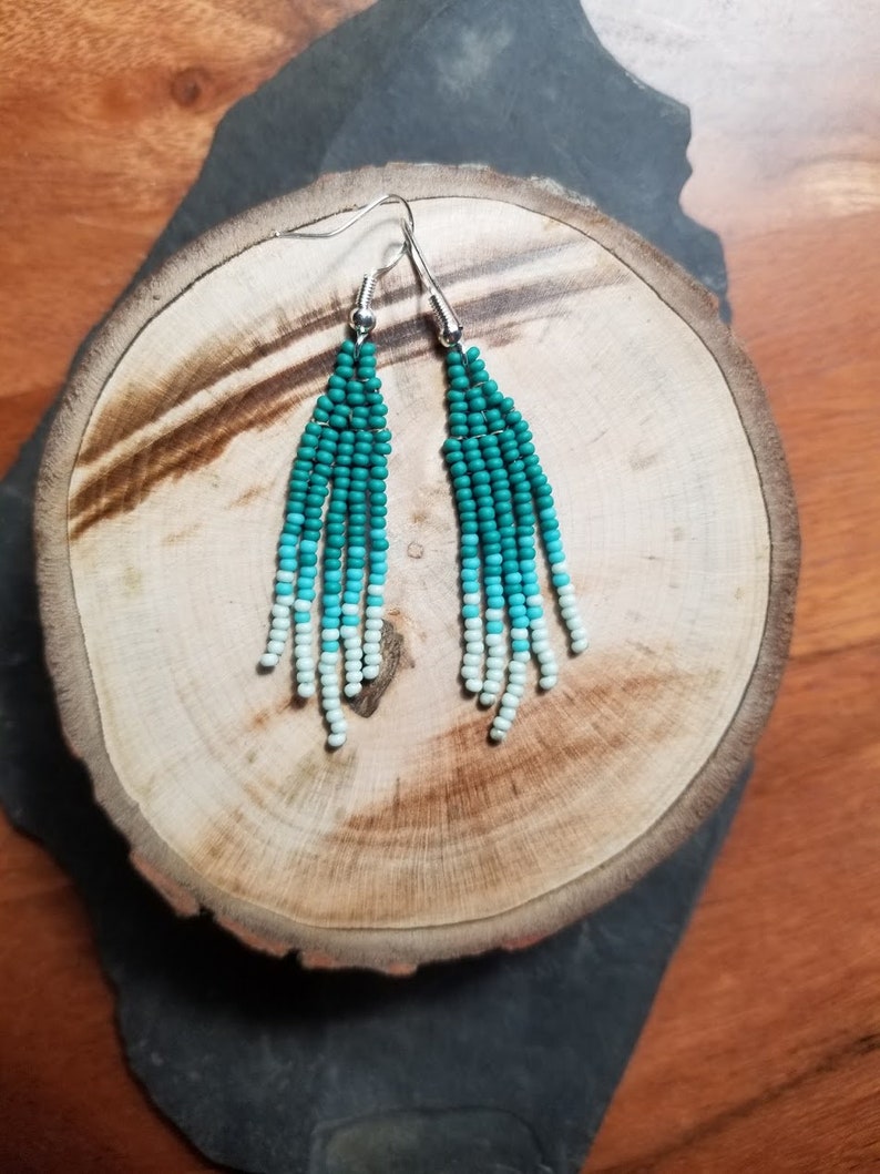 Mini Fringe Beaded Fringe Earrings Small Earrings Mini Earrings Blue Jewelry Blue Earrings Little Sky Fringe