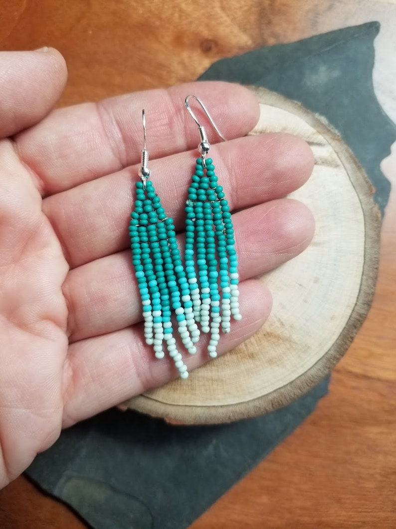 Mini Fringe Beaded Fringe Earrings Small Earrings Mini Earrings Blue Jewelry Blue Earrings Little Sky Fringe