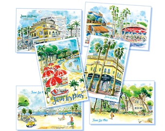 6 Juan Les Pins Postcard set 10x15cm watercolor prints