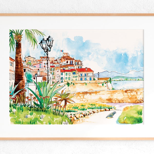 Antibes old remparts print, Côte d'Azur, 29,7x42cm, A5