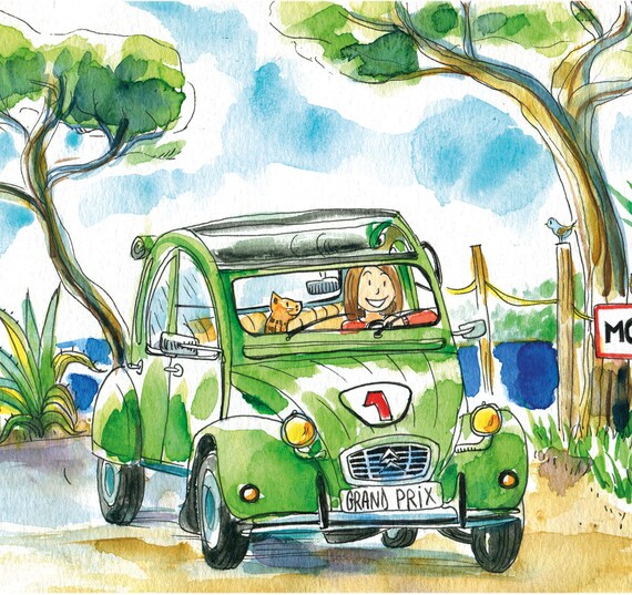 Carte Postale 2cv Verte Impression Aquarelle Profiter Des Etsy France