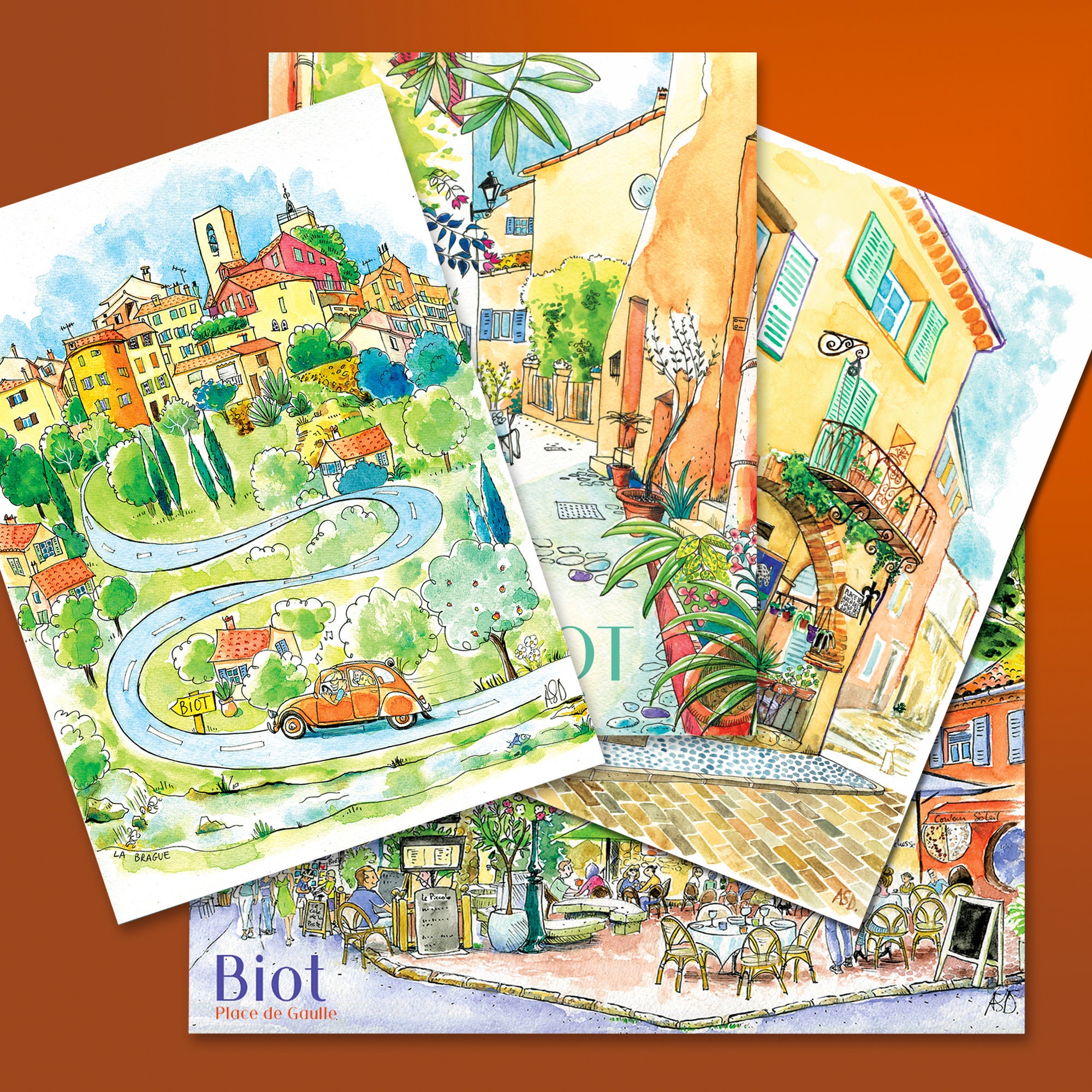 Lot 4 Cartes Postales Biot, Place Des Arcades, Biot Village, de Gaulle, Rue Sevoulle