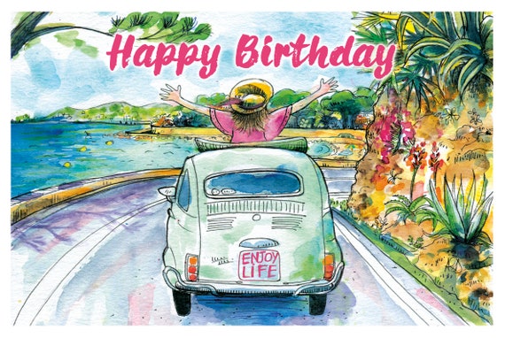 Happy Birthday Fiat 500 Post Card Enjoy Life 10x15 Cm Etsy