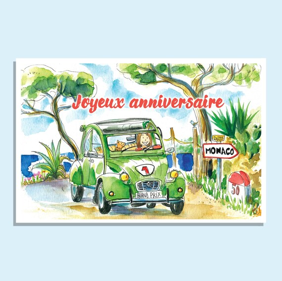 Happy Birthday Green 2cv Postcard Going To Monaco Grand Etsy Happy Birthday Green 2cv Postcard Going To Monaco Grand Etsy