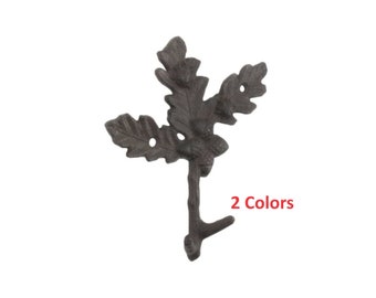 Cast Iron Oak Tree Leaves with Acorns Metal Tree Branch Hooks 6.5"