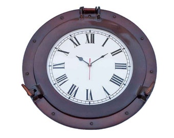 Copper Ship Porthole Clock 17"