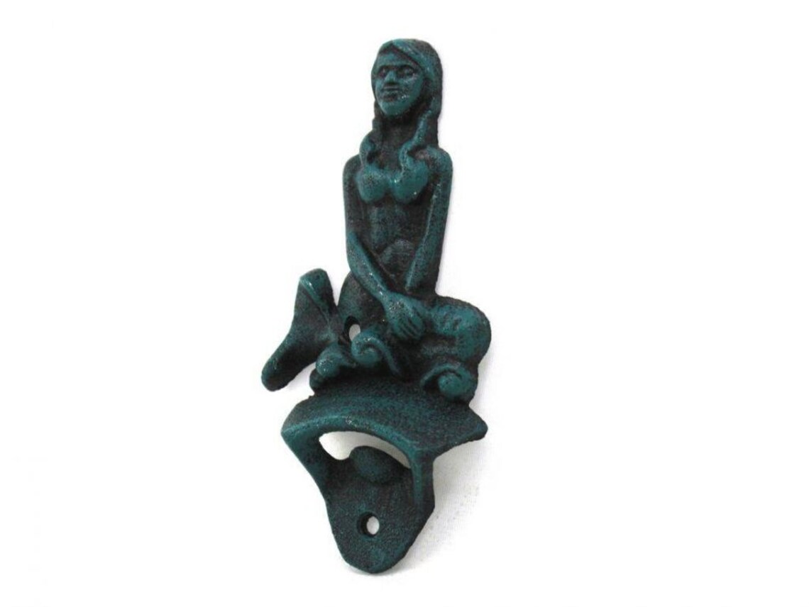 Seaworn Blue Cast Iron Wall Mounted Mermaid Bottle Opener Etsy