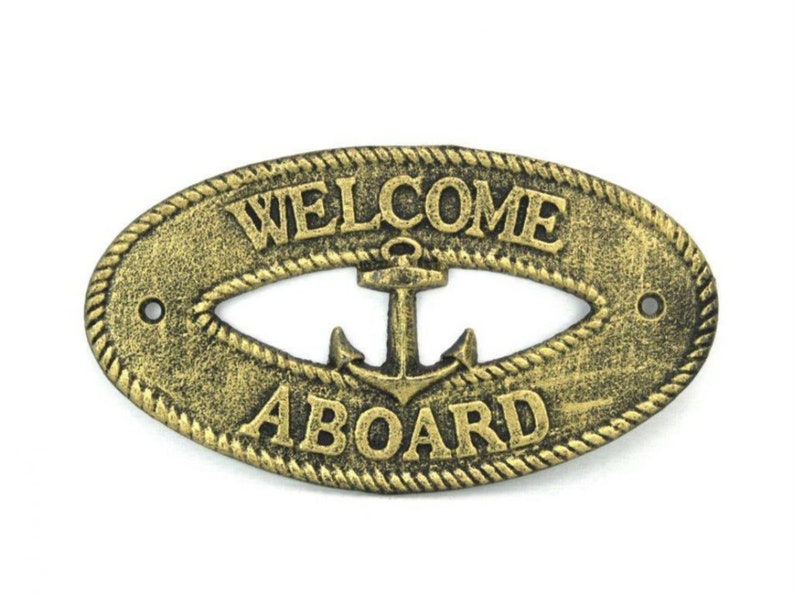 Gold Cast Iron Welcome Aboard with Anchor Sign 8 image 1