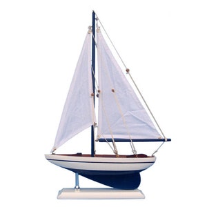 Wooden Blue Pacific Sailer Model Sailboat 17"