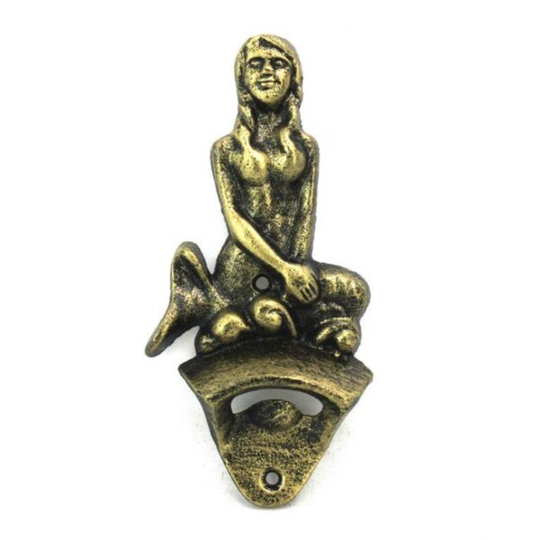 Black Nautical Mermaid Bottle Opener Wall Mounted Beer Cap Opener Cast Black Nautical Mermaid Bottle Opener Wall Mounted Beer Cap Opener Cast