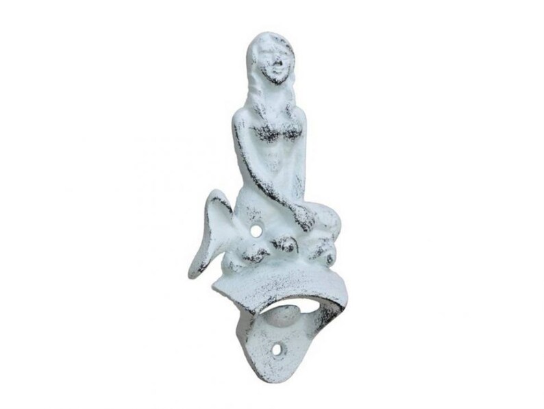 Whitewashed Cast Iron Wall Mounted Mermaid Bottle Opener Etsy