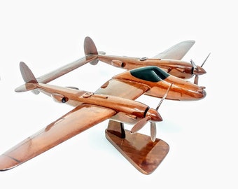 P-38 Lightning Airplane Wooden Model - Made of Mahogany Wood