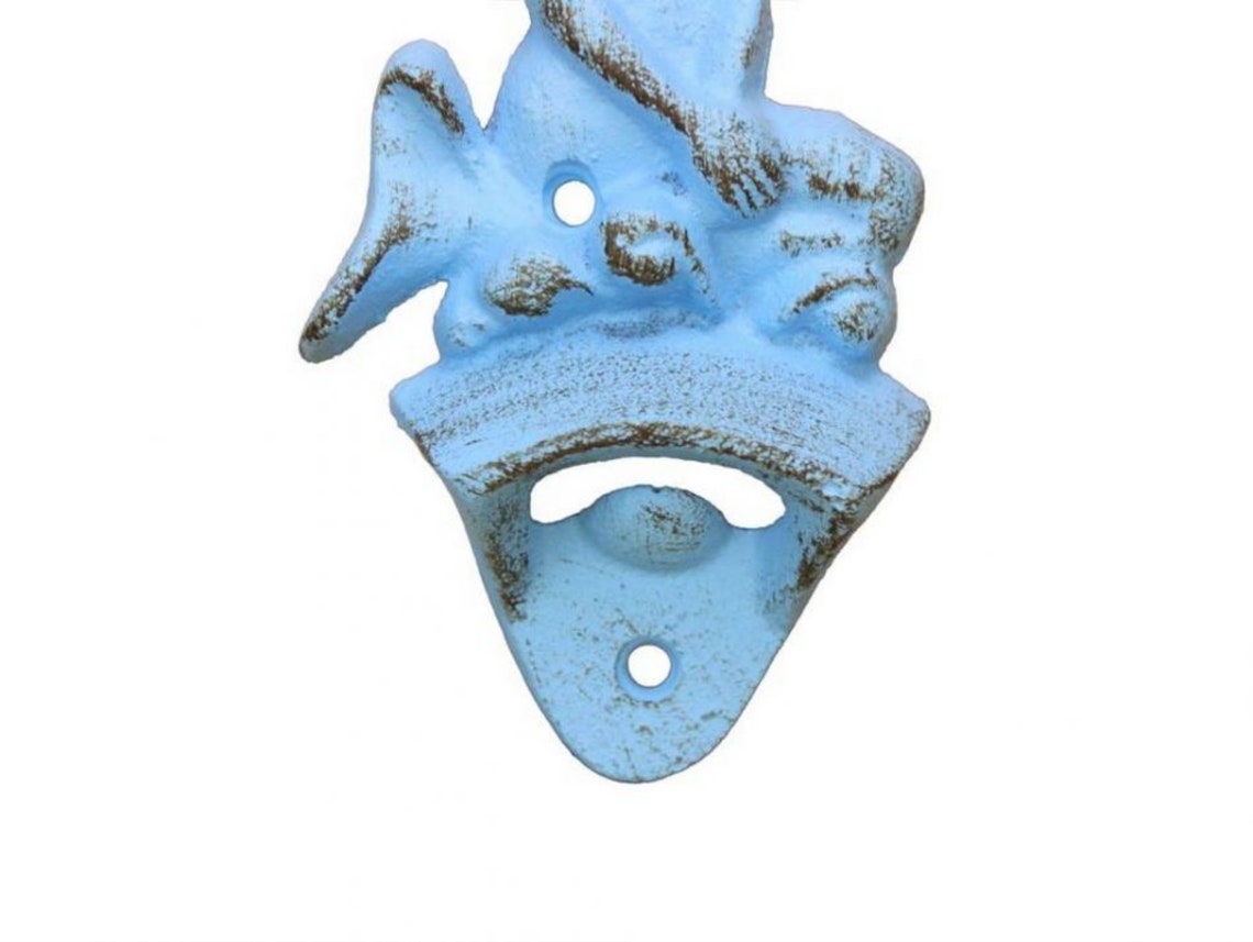 Rustic Light Blue Cast Iron Wall Mounted Mermaid Bottle Opener Etsy