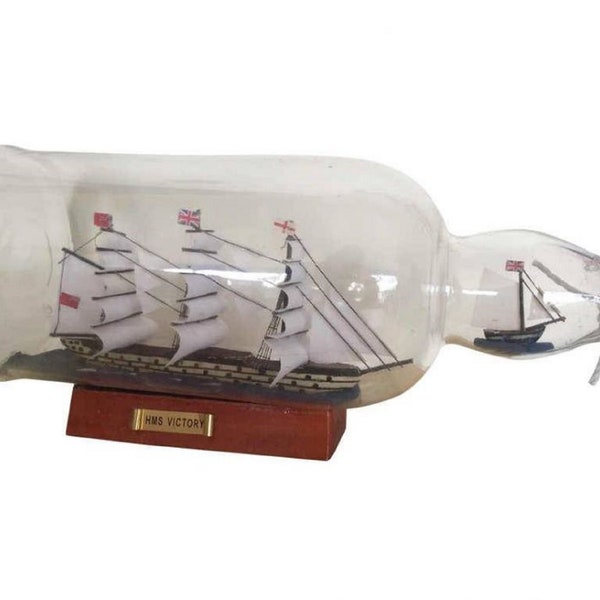 HMS Victory Model Ship in a Glass Bottle 11"