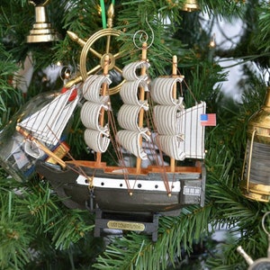 Wooden USS Constitution Model Ship Christmas Tree Ornament