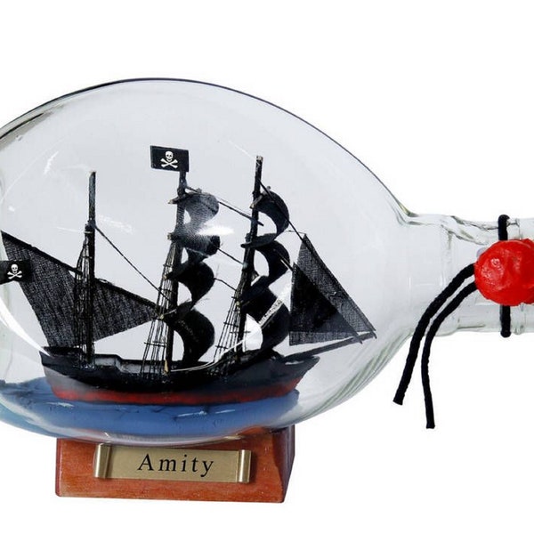 Thomas Tew's Amity Pirate Ship in a Glass Bottle 7"