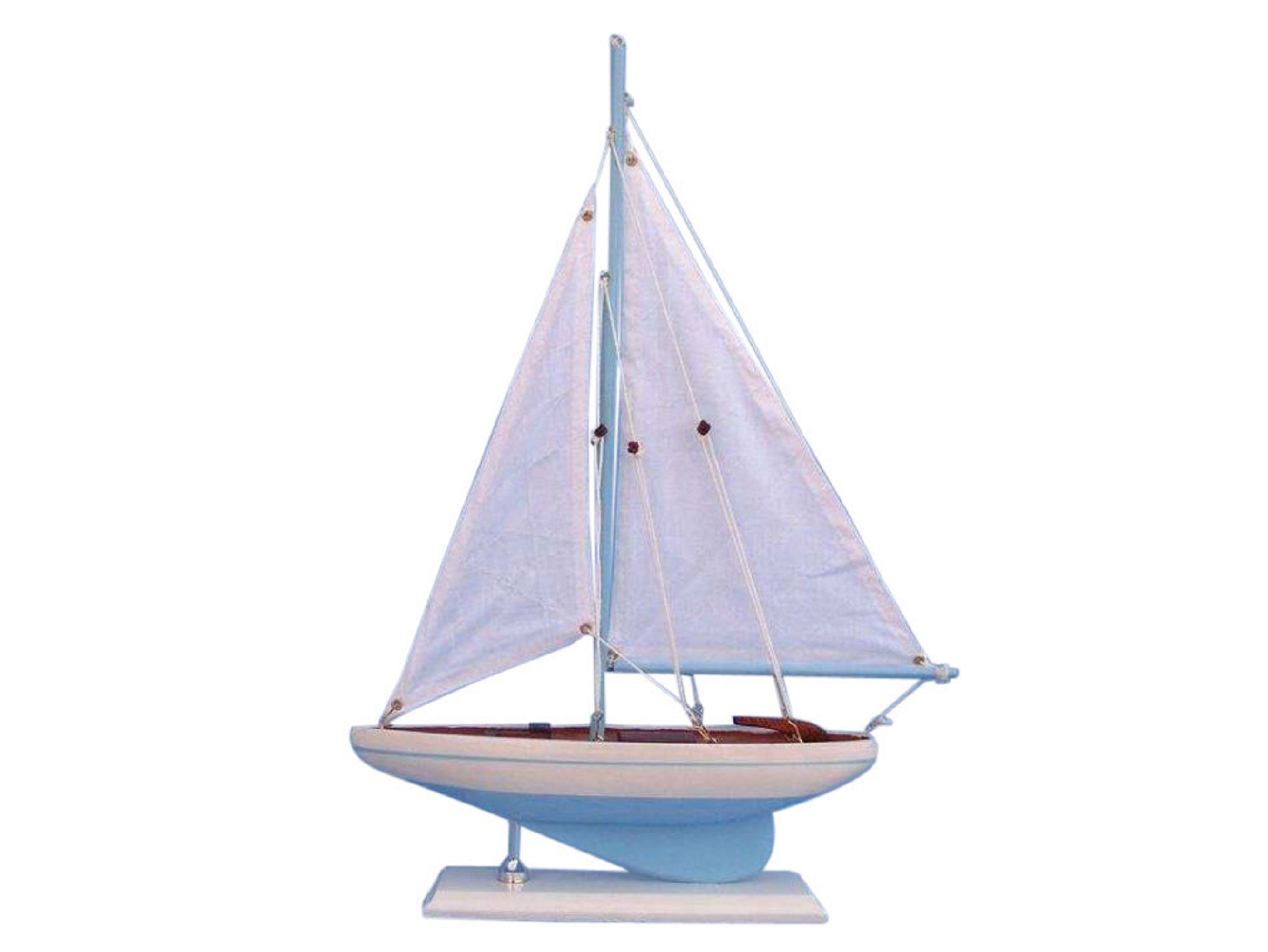 Wooden Light Blue Pacific Sailer Model Sailboat 17