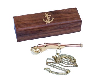 Bosun Call Pipe Copper Boatswain Whistle Brass Necklace Pendant Charm Navy 