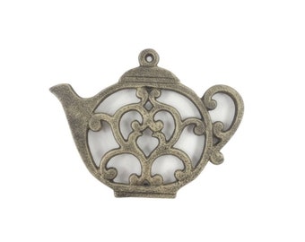 Rustic Cast Iron Round Teapot Trivet 8"