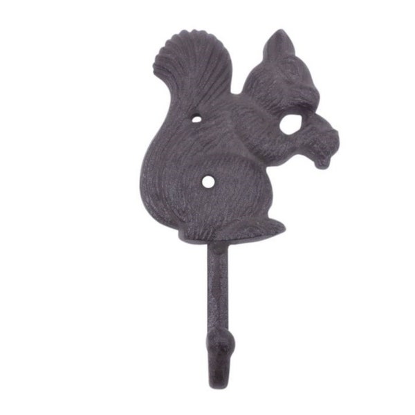 Cast Iron Squirrel with Acorn Metal Wall Hook 7"