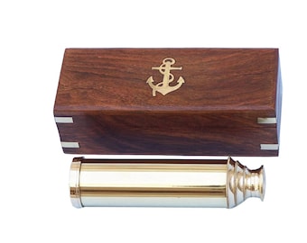 Deluxe Class Solid Brass Captain's Spyglass Telescope 15" w/ Rosewood Box