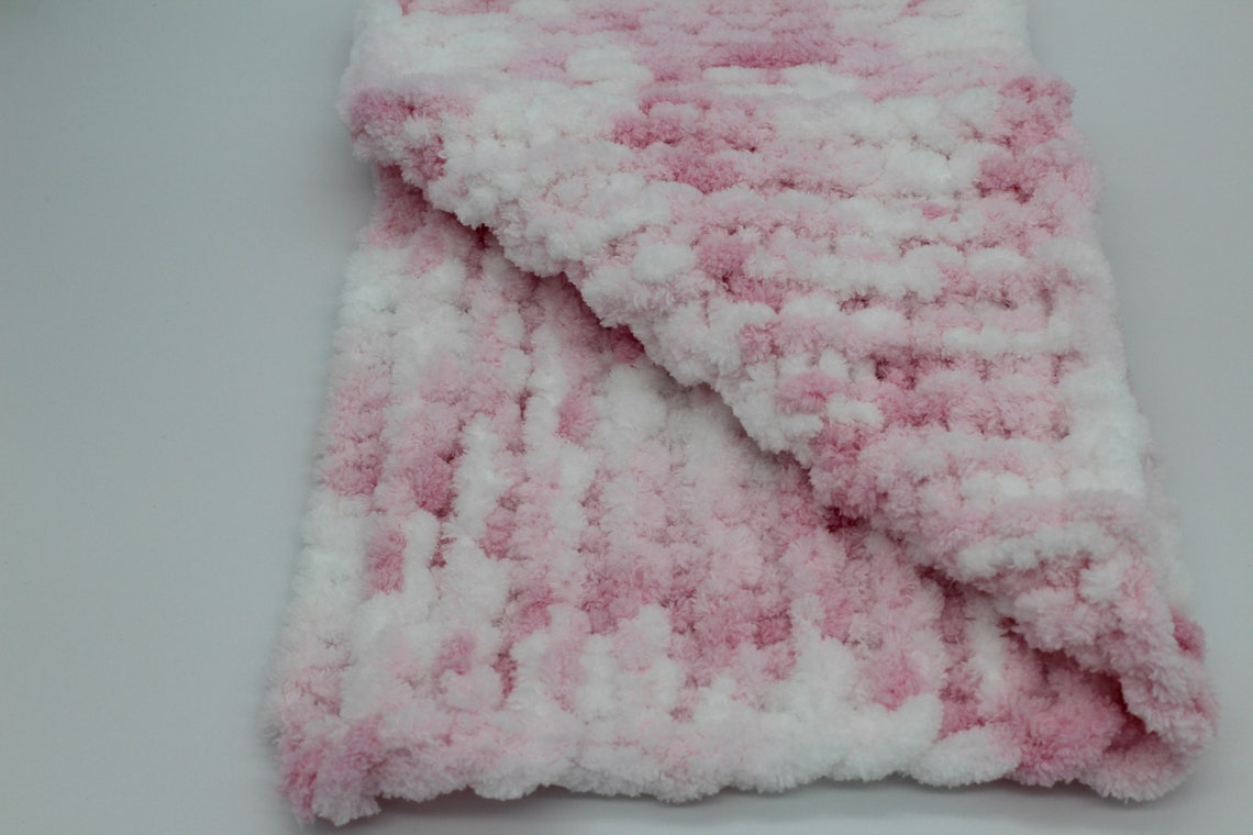 Pink and White Knitted Comfort Blanket | Etsy