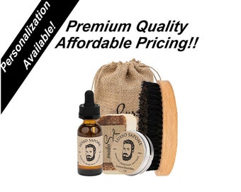 All In One Beard Care Kit in Eco-Friendly Bag | Contains Beard Oil, Balm, Soap, & Beard Brush, | Personalized Gift