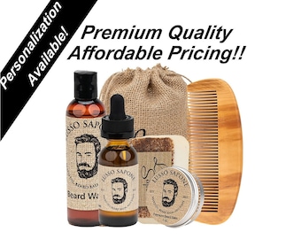 Grooming Kit, Beard Oil, Beard Balm, Beard Wash, Soap and Wood Beard Comb Personalization Available