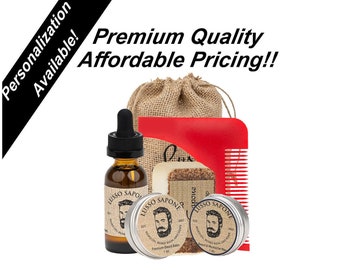 Beard Kit. Includes: Beard Oil, Beard Balm, Beard Wax, Soap, Beard Shaping Comb