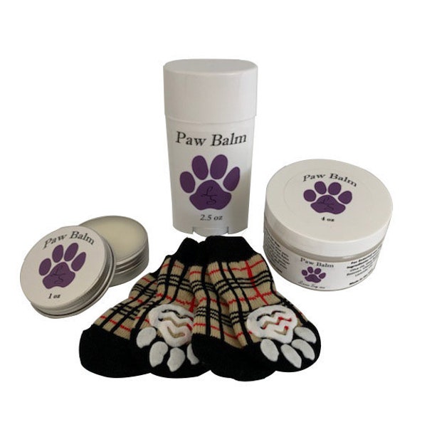 Dog paw balm, moisturizer for paws & noses, healing natural salve, winter protection or treatment for dogs, with free set of pet socks