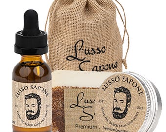 Beard Growth Essentials: Nourishing Beard Oil, Balm & Soap Kit by Lusso Sapone