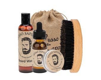 Beard Care Set: Oil, Balm, Wash - Men's Grooming Kit for Valentine's Day or Father's Day by Lusso Sapone