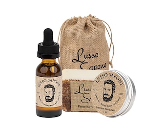 Beard Growth Essentials: Nourishing Beard Oil, Balm & Soap Kit by Lusso Sapone