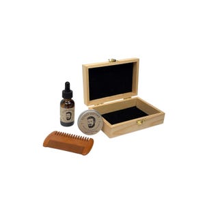 Regalo personalizado para papá: kit para barba, aceite, bálsamo y peine de madera / Por Lusso Sapone