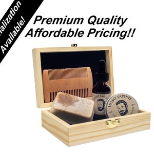 Personalized Gifts / Handmade Beard Oil Kit / Beard Oil / Beard Balm / Soap/ Wood Beard Comb / Wood Box / by Lusso Sapone