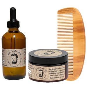 Custom Beard Grooming Set for Dad | Handmade Beard Oil, Balm, & Comb