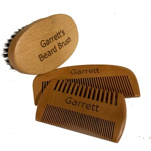 Personalized Gift, Beard Styling, Beard Comb and Brush, Engraved Gift, Wood Beard Comb, Boar Hair Bristle Brush. Perfect Gift for Men