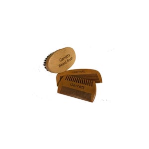 Personalized Gift, Beard Styling, Beard Comb and Brush, Engraved Gift, Wood Beard Comb, Boar Hair Bristle Brush. Perfect Gift for Men image 1