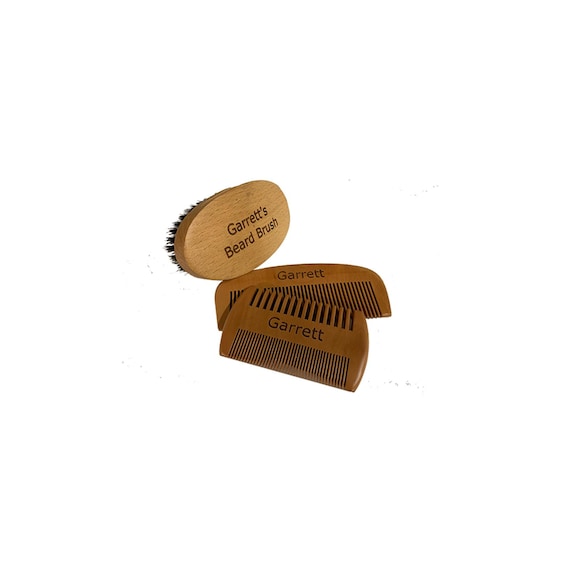 Personalized Gift, Beard Styling, Beard Comb and Brush, Engraved Gift, Wood Beard Comb, Boar Hair Bristle Brush. Perfect Gift for Men