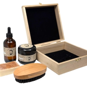 All-In-One Beard Grooming Kit | Beard Balm 4 oz, Beard Oil 4 oz, Natural Soap & Wood Brush | Personalized Beard Care Gift | Lusso Sapone