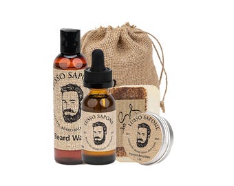 Ultimate Beard Grooming Essentials: Beard Oil, Beard Balm, Beard Wash, Mens Soap by Lusso Sapone