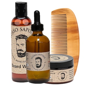 Men’s Beard Care Gift Set Beard Oil, Balm, Wash, Comb All Natural Grooming Kit for Softness, Growth and Styling Perfect Gift for Bearded Men