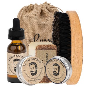 Handmade Beard Care Set with Personalization Option | Beard Oil, Balm, Wax, Soap by Lusso Sapone