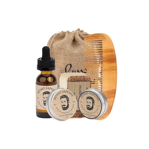 Handcrafted Beard Care Gift Set in Burlap Bag | Customizable | By Lusso Sapone