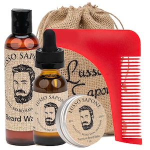 Beard Conditioner Kit. Beard Grooming Kit Includes: Beard Oil, Beard Balm, Beard Wash, and Shaping Comb
