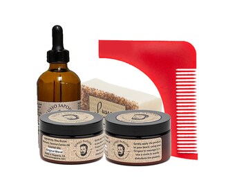 Premium Beard Oil Kit with Beard Wax, Balm & Shaping Comb –Natural Beard Grooming Set, Softening Beard Balm, Conditioner and Beard Care Gift