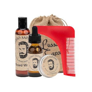 Beard Conditioner Kit. Beard Grooming Kit Includes: Beard Oil, Beard Balm, Beard Wash, and Shaping Comb