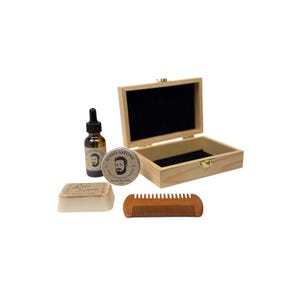 Personalized Gifts / Handmade Beard Oil Kit / Beard Oil / Beard Balm / Soap/ Wood Beard Comb / Wood Box / by Lusso Sapone