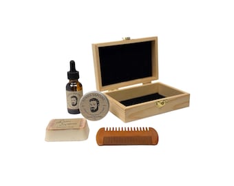 Personalized Gifts / Handmade Beard Oil Kit / Beard Oil / Beard Balm / Soap/ Wood Beard Comb / Wood Box / by Lusso Sapone